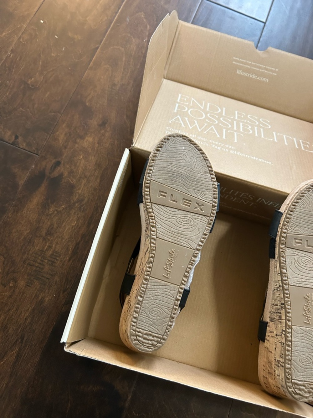 Life Stride Black Mexico Suede Crisscross Cork-Style Wedge Sandals - Picture 2 of 4